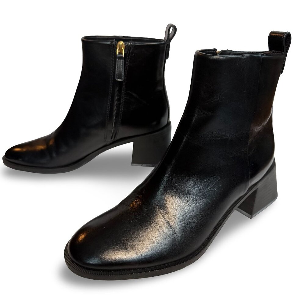 Tory Burch Black Leather Ankle Boots with Block Heel Size 8M